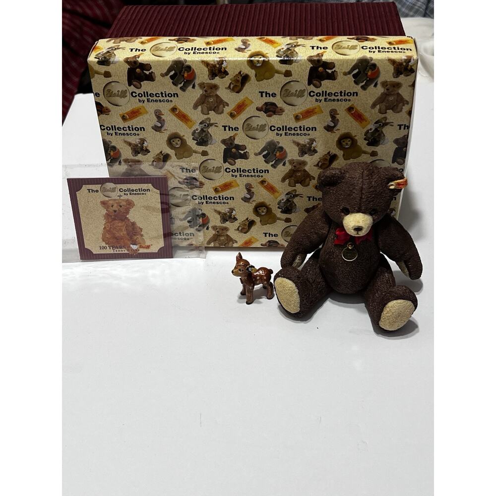 NEW Steiff by Enesco 1984‎ Teddy Petsey Porc. & Boeky Fawn Pewt BOX & COA 597287